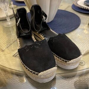 Vince Camuto Breshan Platform Ankle Strap espadrilles black leather SZ 8M
